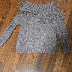 Maurices Off-the-Shoulder Gray Sweater with Fringe
